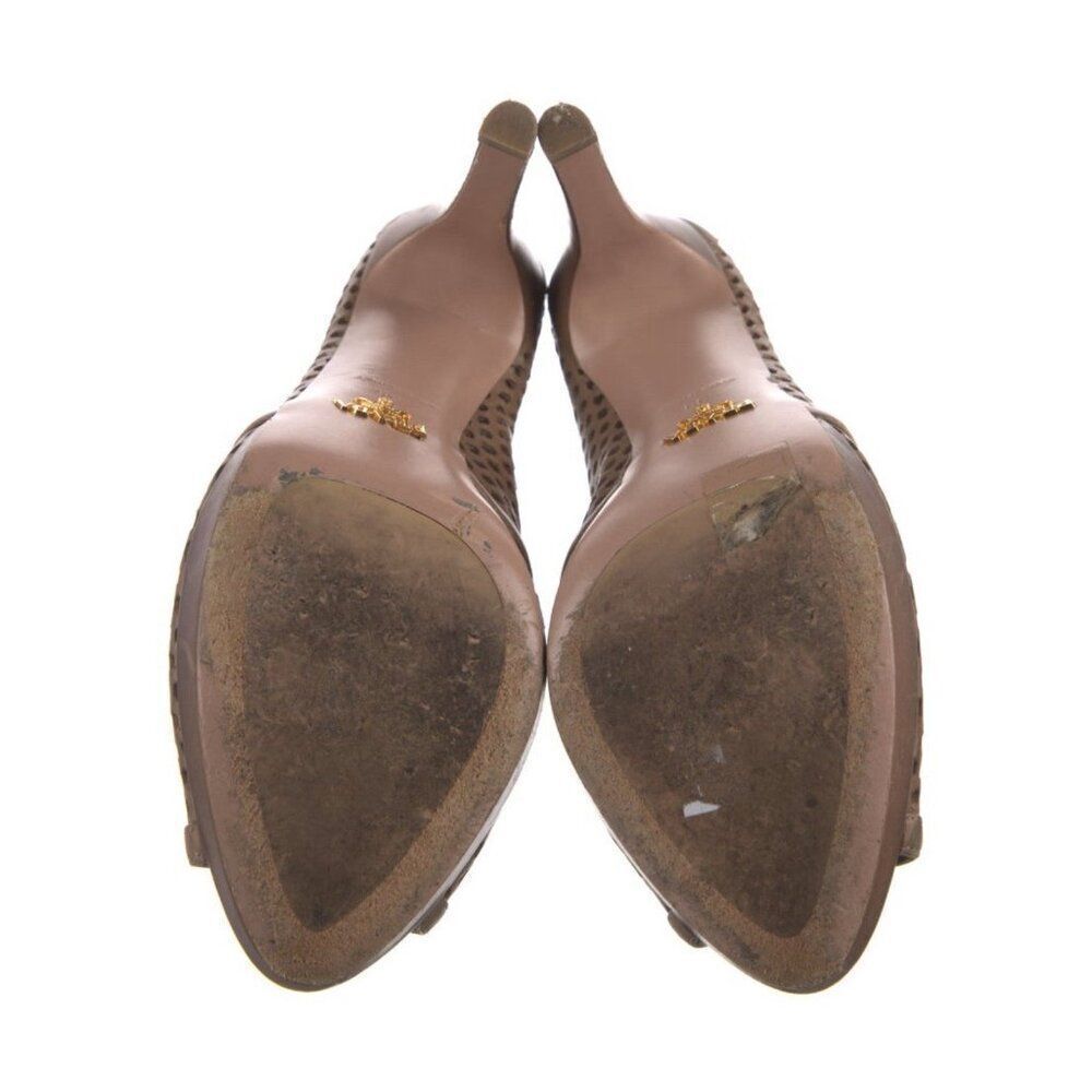 Prada Authentic Solid Brown Leather Lasercut Peep… - image 5
